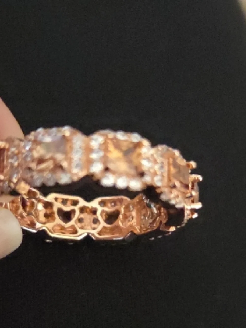 Rose Gold And CZ Suzy Levian Halo Eternity Band Princess And Round 925 Sz5.5